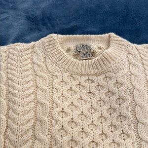 L.L. Bean Cream Crewneck Cable Knit Sweater